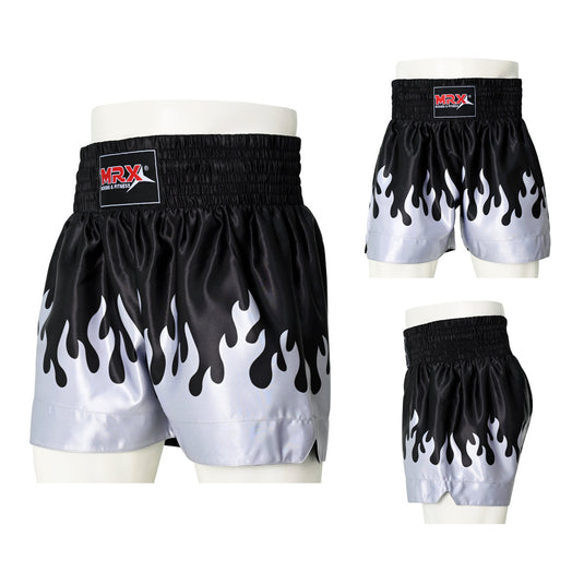 MRX Mens Womens Muay Thai Shorts Kickboxing Fighting Shorts Blue Black Red Flame