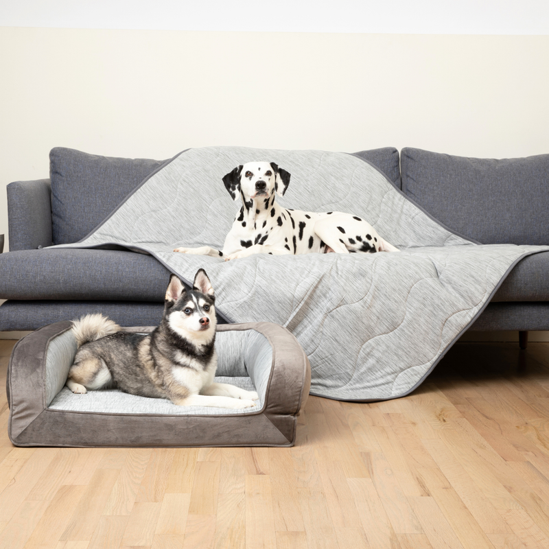 Load image into Gallery viewer, PupChill™ Cooling Bolster Dog Bed + Waterproof Blanket Bundle - Arctic Grey
