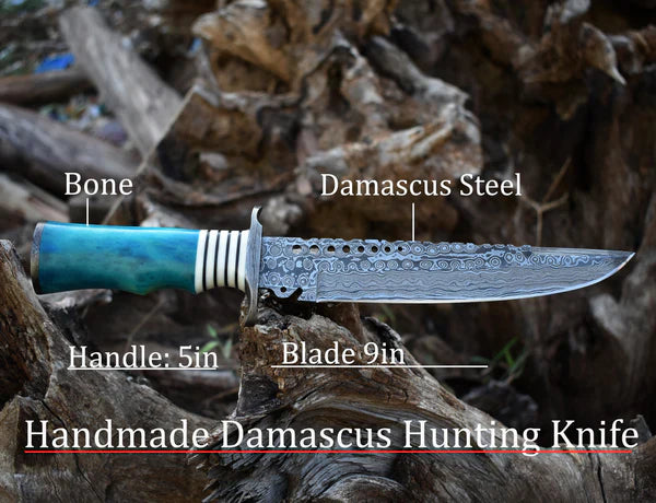 Load image into Gallery viewer, Custom Handmade 13&quot; Damascus Steel Civil War Bowie Knife with Camel Bone Handle and Leather Sheath
