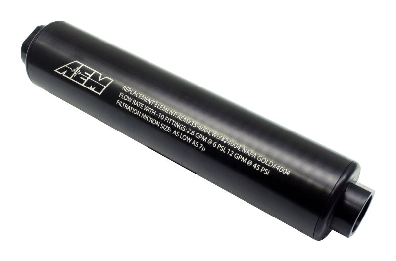Load image into Gallery viewer, AEM Electronics Black Universal High Flow -10 AN Inline Fuel Filter
