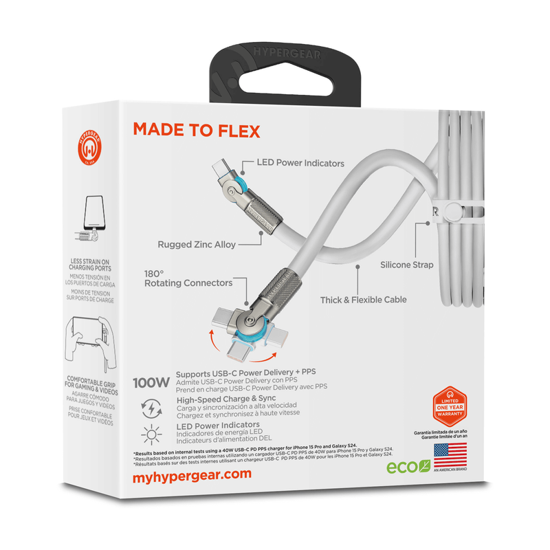 Load image into Gallery viewer, HyperGear Chunky180° 100W USB-C to USB-C Rugged Fast Charge Cable 12ft
