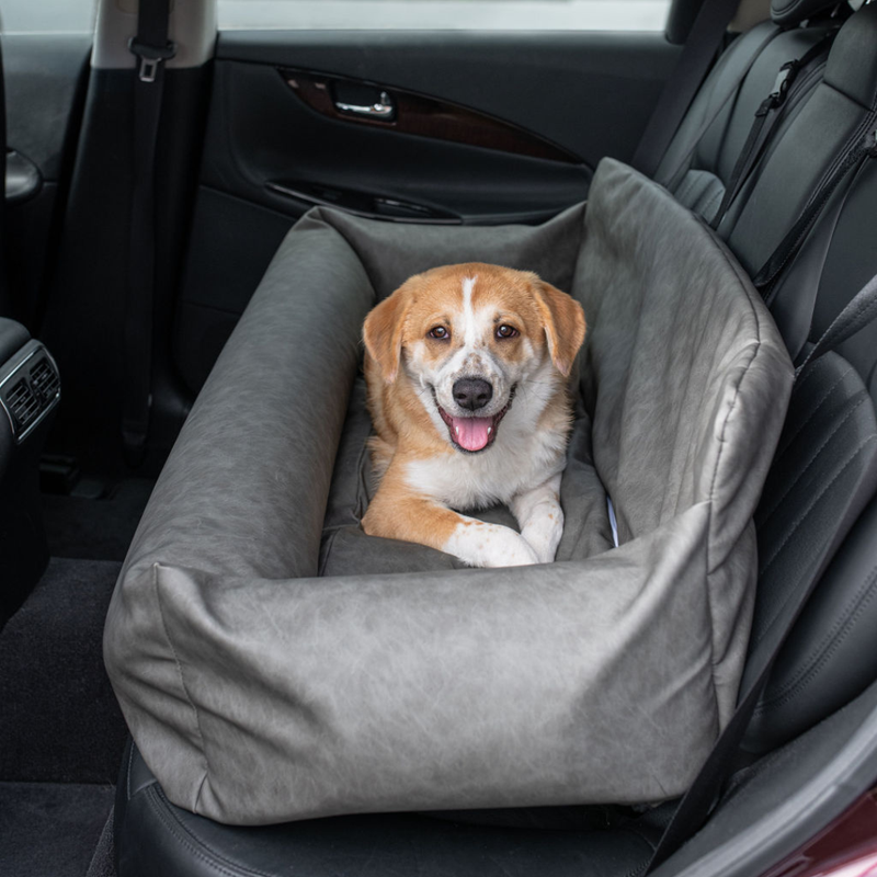 Load image into Gallery viewer, PupProtector™ Faux Cool-to-Touch Vegan Leather Memory Foam Dog Car Bed - Slate Gray
