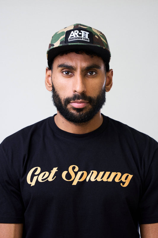 GET SPRUNG Original Version 1 black and bronze unisex t-shirt custom tri-blend by AR-TT