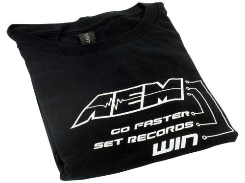 AEM Electronics Logo T Shirt; Go Faster, Set Records, Win,Large