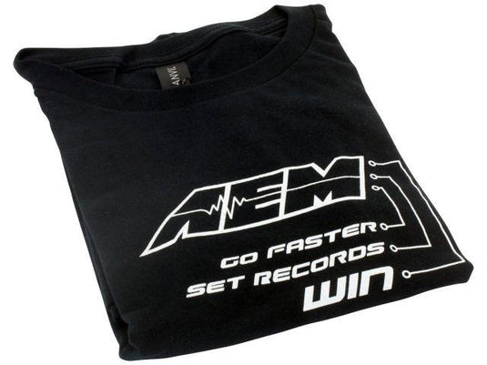 AEM Electronics Logo T Shirt; Go Faster, Set Records, Win,Large