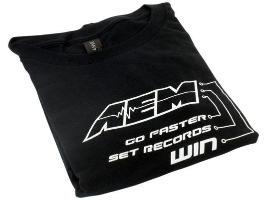 AEM Electronics Logo T Shirt; Go Faster, Set Records, Win,Medium