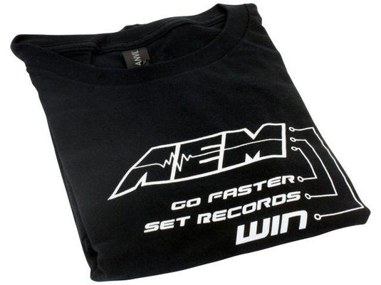 AEM Electronics Logo T Shirt, Go Faster, Set Records, Win,Small