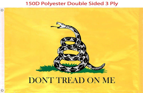 Gadsden Flag Don't Tread On Me Flag 3x5 FT Double Sided 3ply 150D Quality Polyester Tea Party Rattle Snake Banner Heavy Duty Brass Grommets - Skoutley Outdoors LLC