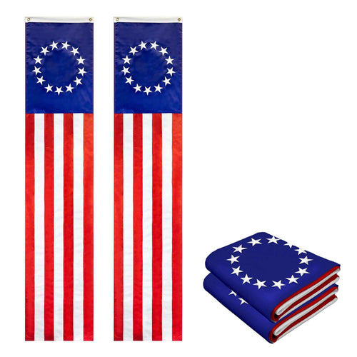 – 2 Pack: Betsy Ross American Patriotic Bunting & Flag Pulldown 13 Embroidered Stars in Circle Pattern with 5 Fully Sewn Stripes decorative bunting 20 x8' Red White Blue - Skoutley Outdoors LLC