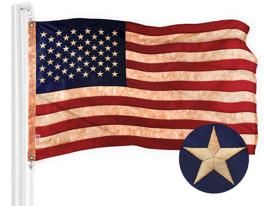 American USA Tea Stained Flag | 2x3 Ft | ToughWeave Pro Series Embroidered 420D Polyester | Embroidered Stars Sewn Stripes Indoor Outdoor Brass Grommets - Skoutley Outdoors LLC