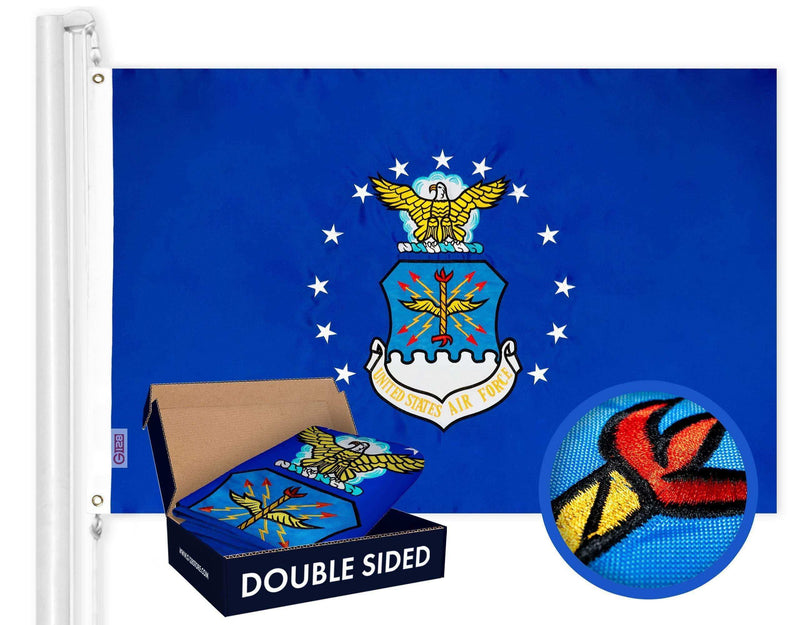 Load image into Gallery viewer, US Air Force Flag | 3x5 Ft | Double ToughWeave Series Double Sided Embroidered 210D Polyester | Military Flag Embroidered Design Indoor Outdoor Brass Grommets Heavy Duty 2 ply - Skoutley Outdoors LLC
