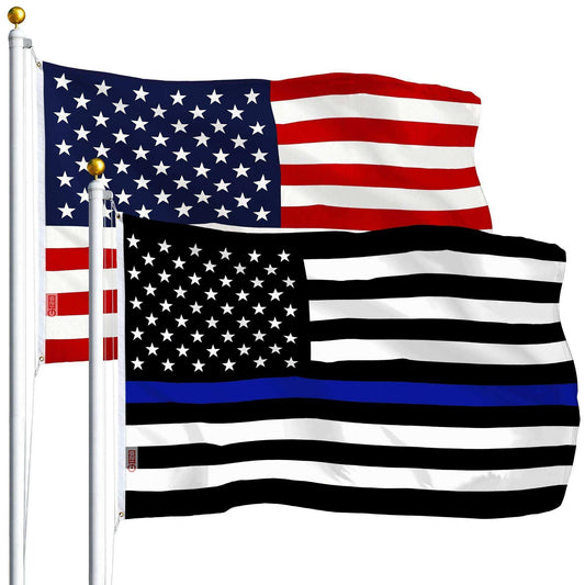 Combo Pack: USA American Flag 3x5 Ft 75D Printed Stars & Thin Blue Line Flag 3x5 Ft 75D Printed - Skoutley Outdoors LLC