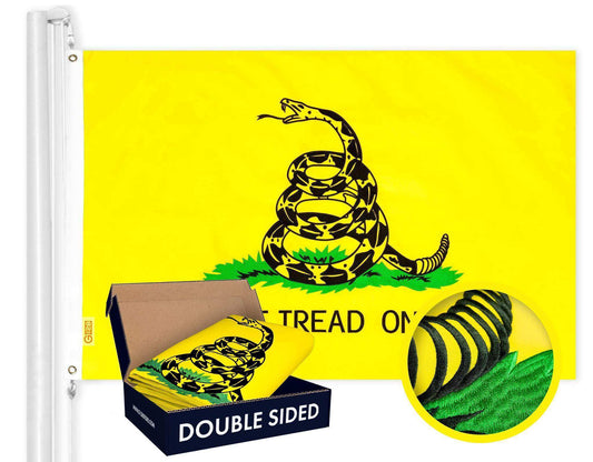 Gadsden Don't Tread On Me Flag | 3x5 Ft | Double ToughWeave Series Double Sided Embroidered 210D Polyester | Historical Flag Embroidered Design Indoor Outdoor Brass Grommets Heavy Duty 3 ply - Skoutley Outdoors LLC