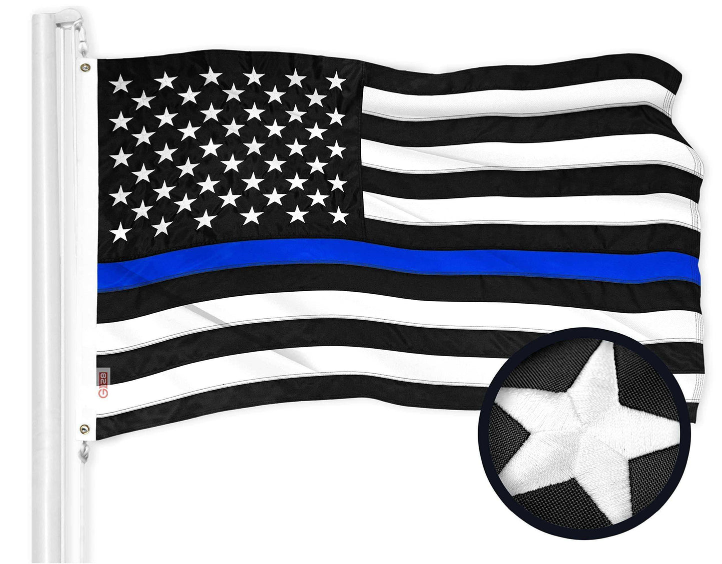 Thin Blue Line Flag | 3x5 Ft | ToughWeave Series Embroidered 210D Polyester | Duty and Honor Flag Embroidered Design Indoor Outdoor Vibrant Colors Brass Grommets - Skoutley Outdoors LLC