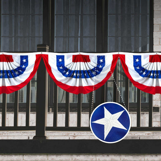 USA Pleated Fan Flag 1.5x3 Feet American USA Bunting Decoration Flags EMBROIDERED Patriotic Stars & Sewn Stripes Canvas Header and Brass Grommets - Skoutley Outdoors LLC