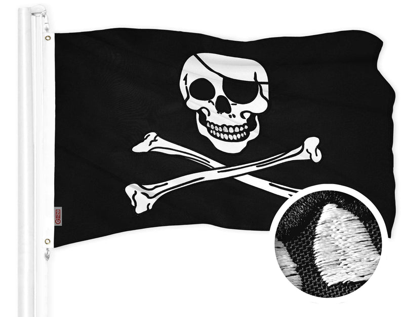 Load image into Gallery viewer, Pirate Jolly Roger Bones Flag | 20x30 In | ToughWeave Series Embroidered 300D Polyester | Novelty Flag Embroidered Design Indoor Outdoor Brass Grommets - Skoutley Outdoors LLC
