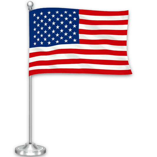 American USA Deluxe Desk Flag Set | 8.5x5.5 In | Printed 300D Polyester with Silver Dome and Base 15 Metal Pole Decorations For Office Home and Festival Events Celebration - Skoutley Outdoors LLC