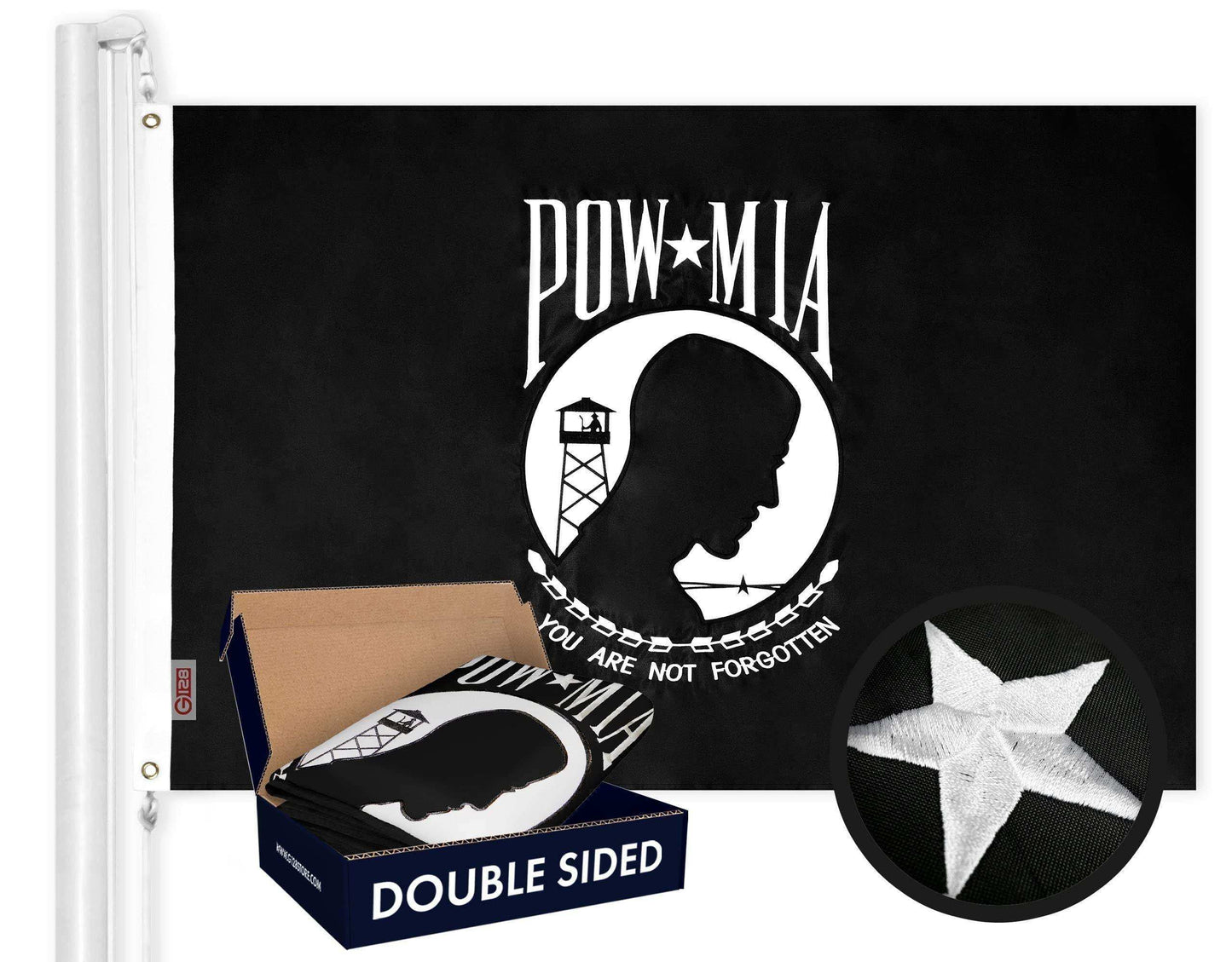 POW MIA Flag | 3x5 Ft | Double ToughWeave Series Double Sided Embroidered 210D Polyester | Embroidered Design Indoor Outdoor Brass Grommets Heavy Duty 2 ply - Skoutley Outdoors LLC