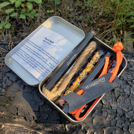 Ferro Fire Starting Package - Kamper Kit - with Hex Ferro, Tinder and Storage Tin