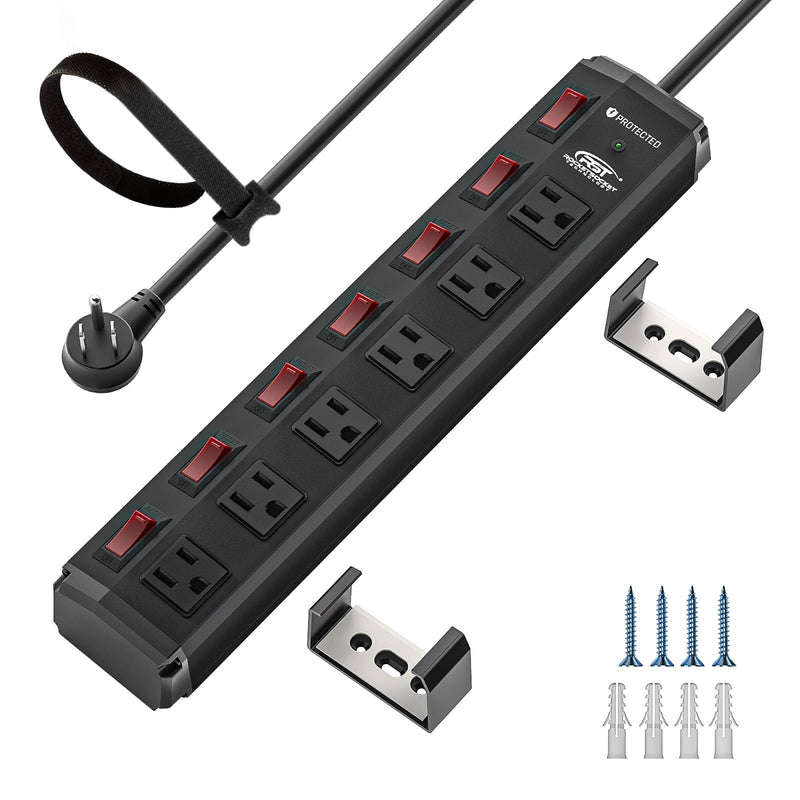 Load image into Gallery viewer, CRST 6-Outlet Metal Power Strip Surge Protector with Individual Switches, Versatile Mounting System
