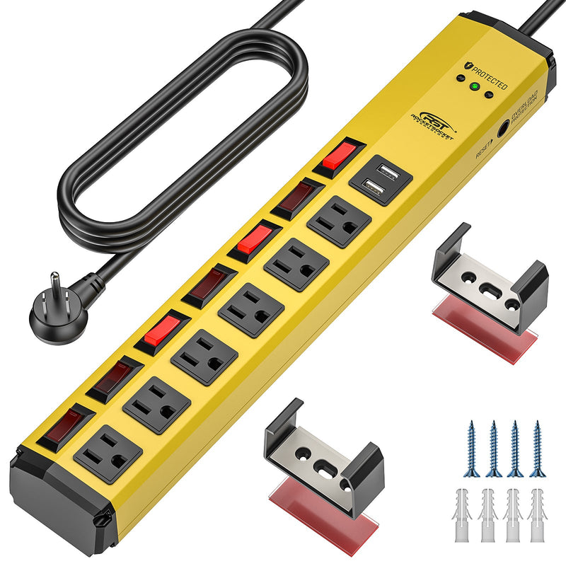 Load image into Gallery viewer, CRST 6-Outlet + 2 USB Metal Power Strip with Individual Switches, 1200J Surge Protector, Versatile Mounting
