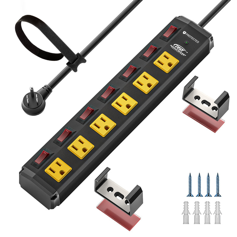 Load image into Gallery viewer, CRST 6-Outlet Metal Power Strip Surge Protector with Individual Switches, Versatile Mounting System
