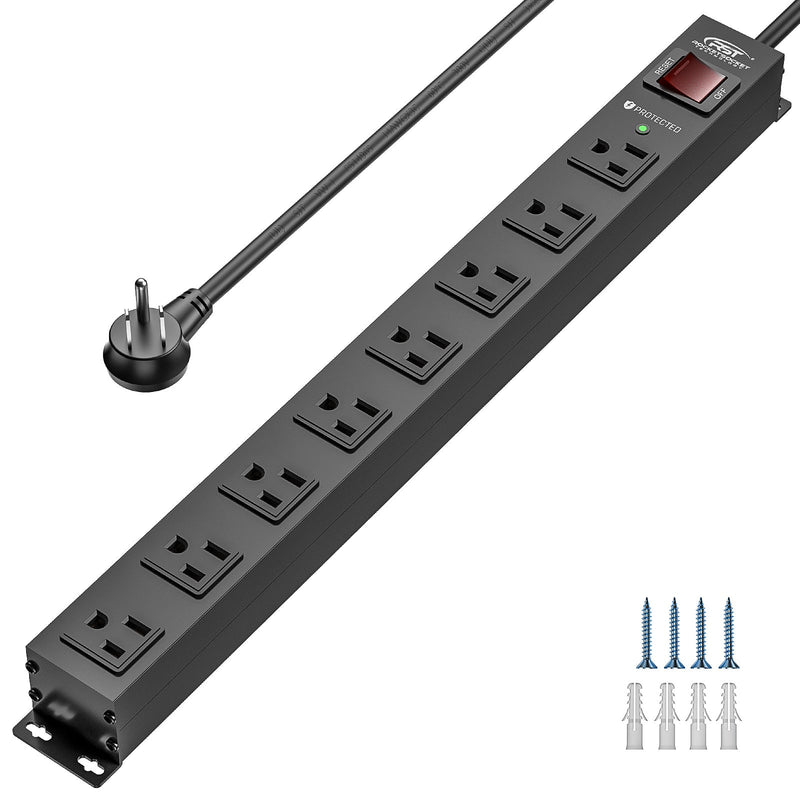 Load image into Gallery viewer, CRST 8 Outlets Mountable Metal Power Strip Surge Protector, 6FT Flat Plug, 2100 Joules, Wide Spaced
