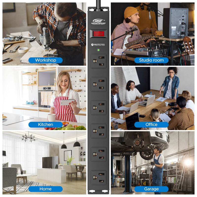 Load image into Gallery viewer, CRST 6 Outlets Wide Spaced Mountable Metal Power Strip Surge Protector, 2100 Joules Protection, Easy Mounting
