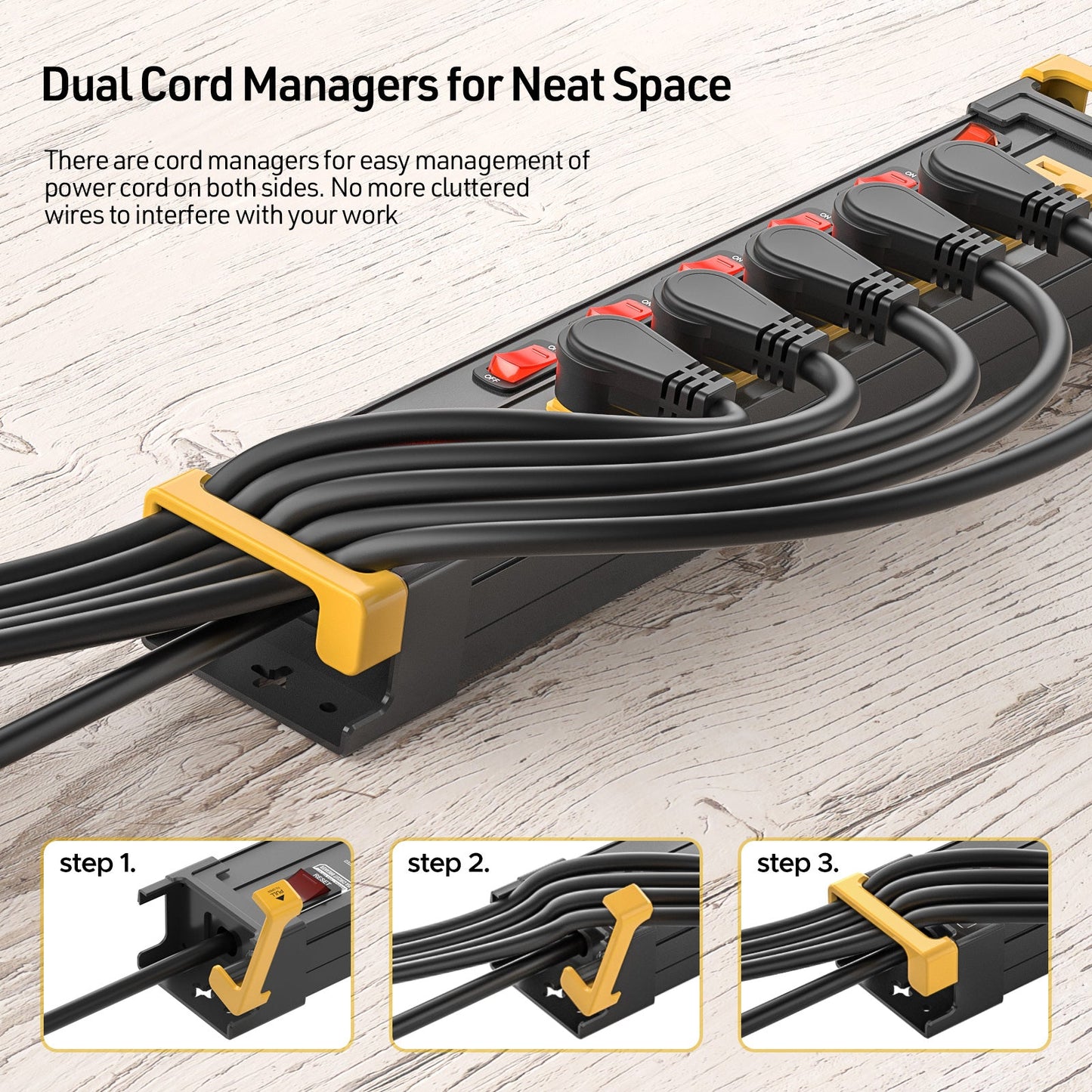 CRST Mountable 6-Outlets Individual Switches Metal Power Strip Surge Protector with Cord Holder 6FT Flat Plug Power Cord  1020J Protection 36 Months Warranty