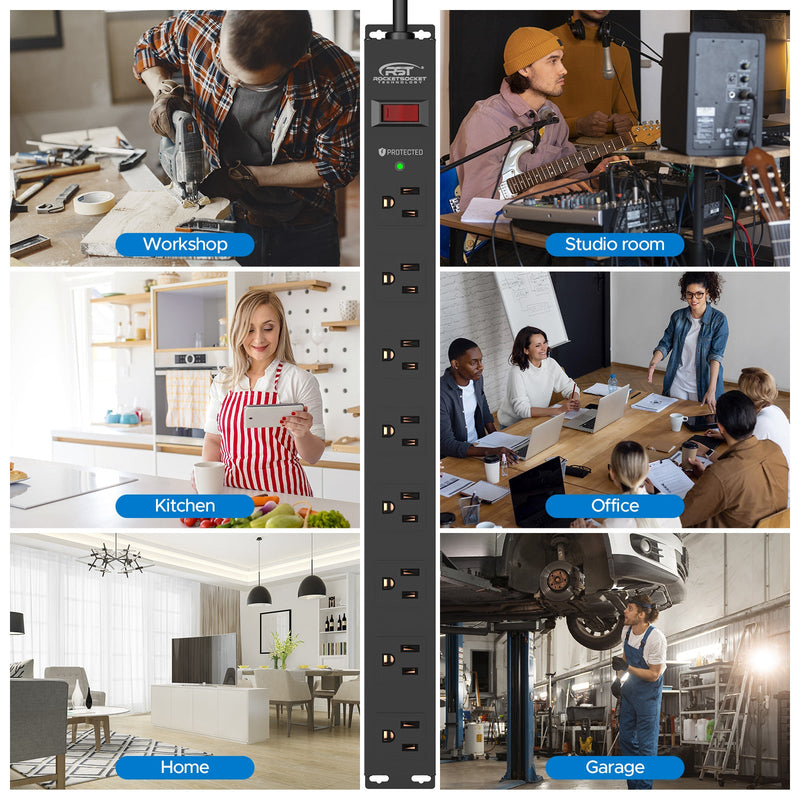 Load image into Gallery viewer, CRST 8 Outlets Mountable Metal Power Strip Surge Protector, 6FT Flat Plug, 2100 Joules, Wide Spaced
