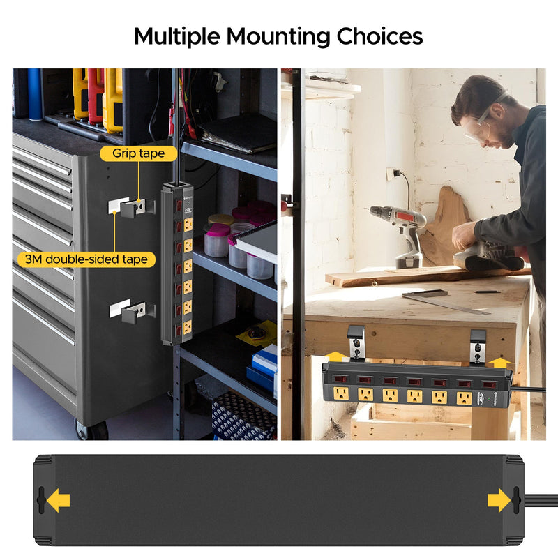 Load image into Gallery viewer, CRST 6-Outlet Metal Power Strip Surge Protector with Individual Switches, Versatile Mounting System
