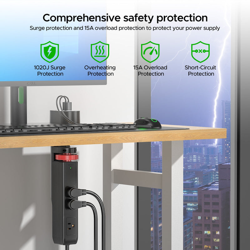 Load image into Gallery viewer, CRST Desk Clamp Power Strip | 3 Outlets + 3 USB (20W USB-C PD), 1020J Surge Protector
