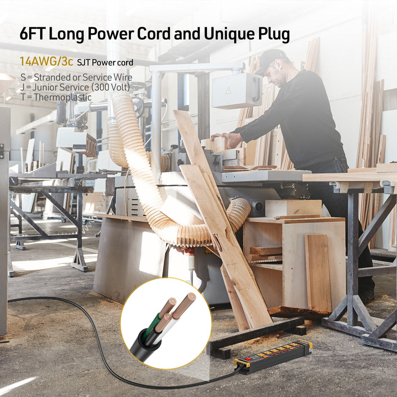 Load image into Gallery viewer, 6-Outlet Metal Power Strip with Individual Switches + Dual-Pole Master Switch
