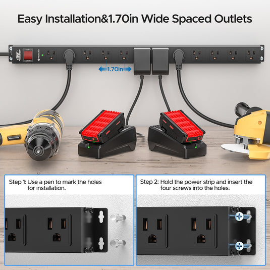 CRST 12-Outlet Metal Surge Protector Power Strip — Mountable, 2100J, 6FT/15FT Cord