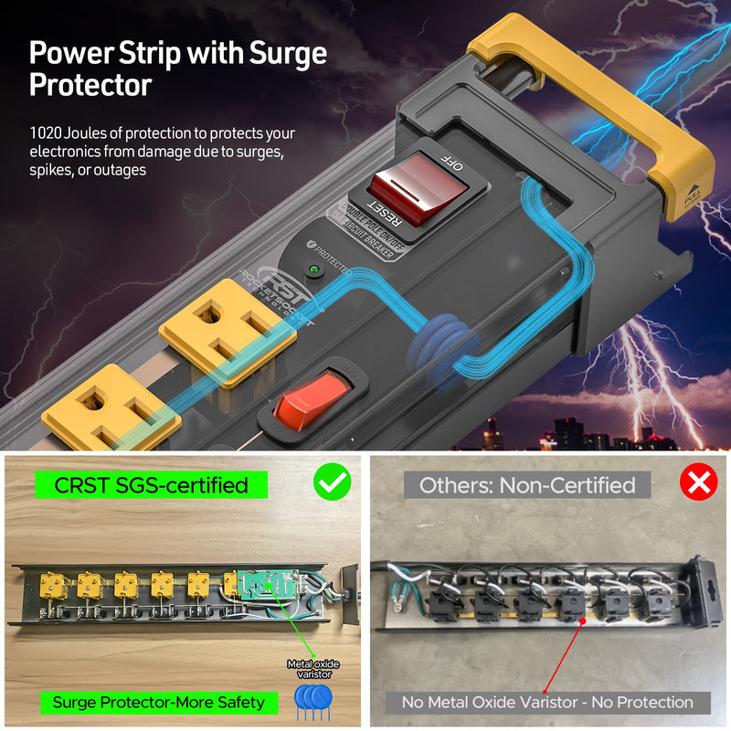 Load image into Gallery viewer, 6-Outlet Metal Power Strip with Individual Switches + Dual-Pole Master Switch
