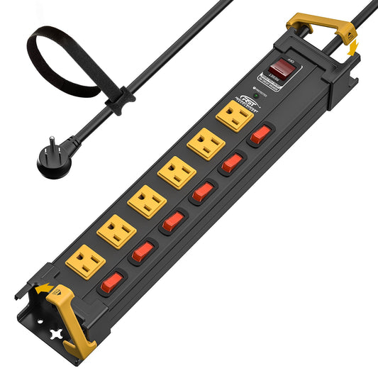 CRST Mountable 6-Outlets Individual Switches Metal Power Strip Surge Protector with Cord Holder 6FT Flat Plug Power Cord  1020J Protection 36 Months Warranty