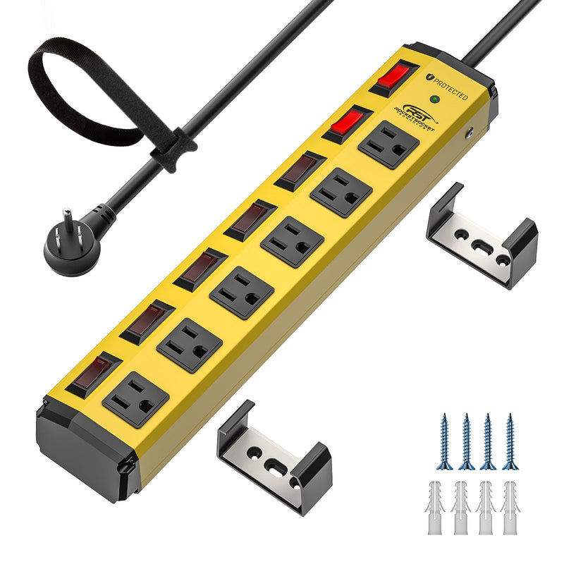 Load image into Gallery viewer, CRST 6-Outlet Metal Power Strip Surge Protector with Individual Switches, Versatile Mounting System
