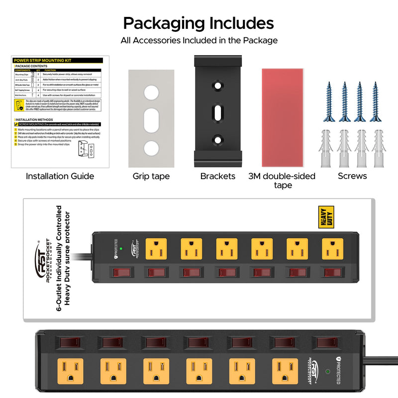 Load image into Gallery viewer, CRST 6-Outlet Metal Power Strip Surge Protector with Individual Switches, Versatile Mounting System
