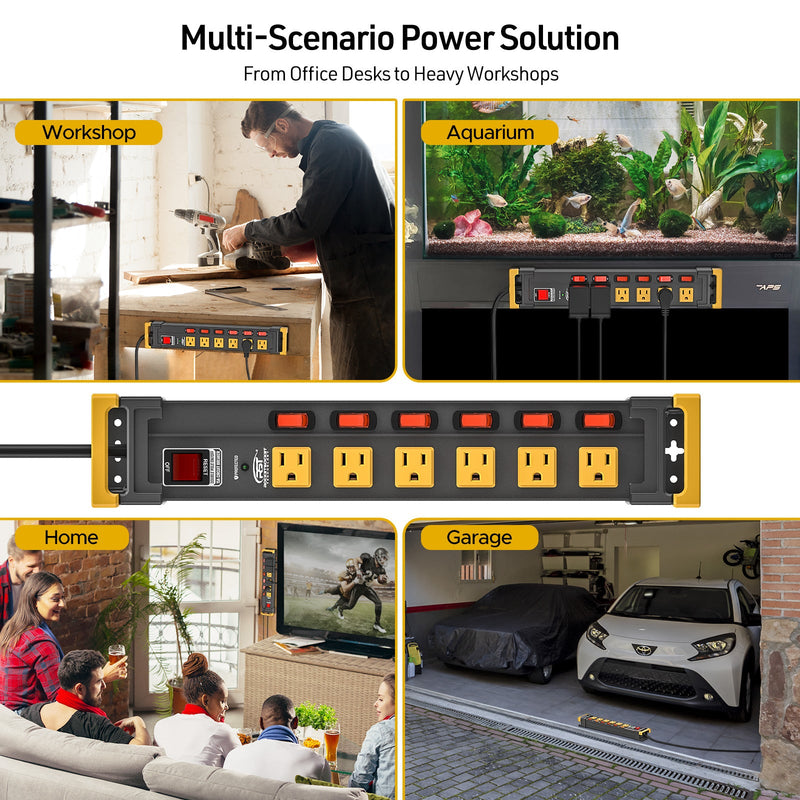 Load image into Gallery viewer, 6-Outlet Metal Power Strip with Individual Switches + Dual-Pole Master Switch
