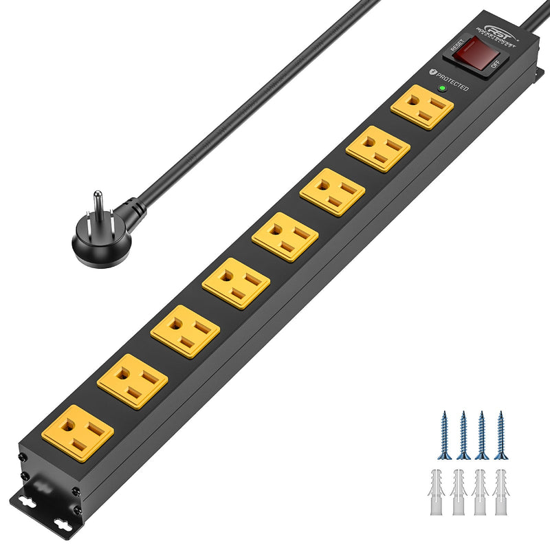 Load image into Gallery viewer, CRST 8 Outlets Mountable Metal Power Strip Surge Protector, 6FT Flat Plug, 2100 Joules, Wide Spaced
