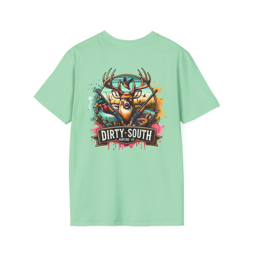 Watercolor Dirty South Hunting Co Unisex Softstyle T-Shirt - Southern Hunt Graphic Tee, Outdoor Apparel, Camo Hunter Top, Nature Lover Gift,