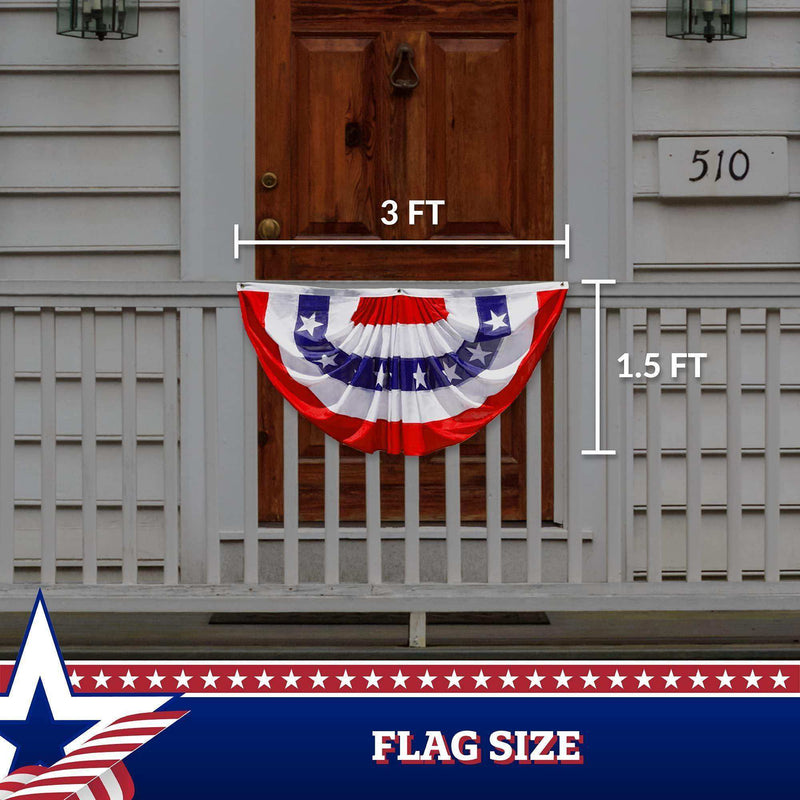 Load image into Gallery viewer, 2 Pack: American USA Pleated Fan Flag 1.5x3 Feet DELUXE Bunting Decoration Flags PRINTED 150D Patriotic Stars and Stripes with Canvas Header and Brass Grommets - Skoutley Outdoors LLC
