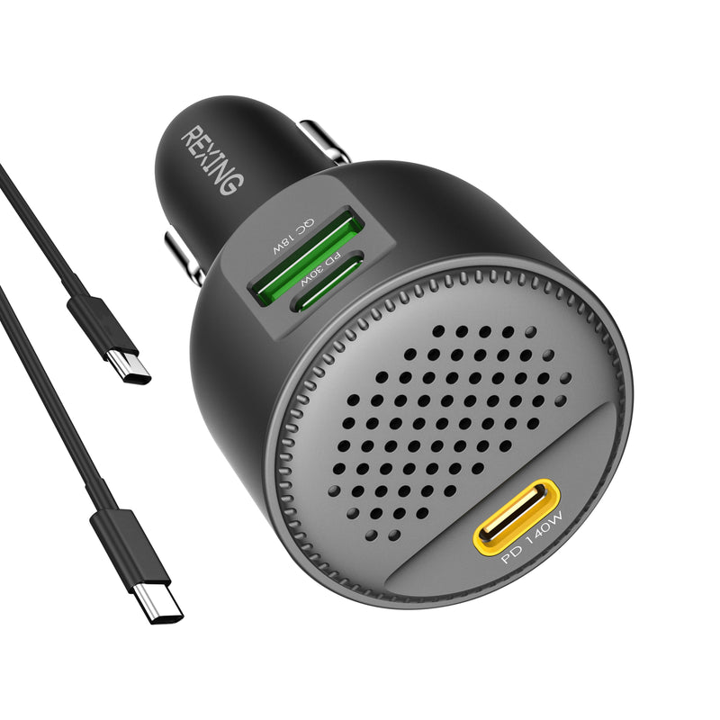 Load image into Gallery viewer, Rexing 170W 3-Port Power Adapter USB C Car Charger with 140W USB-C PD, 30W USB-C, 18W USB-A Quick Charge with Cables Included
