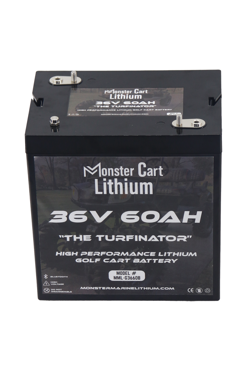 Load image into Gallery viewer, 36V 60AH &amp; charger - "THE TURFINATOR" - BLUETOOTH HIGH PERFORMANCE LITHIUM GOLF CART BATTERY - GC2 GROUP
