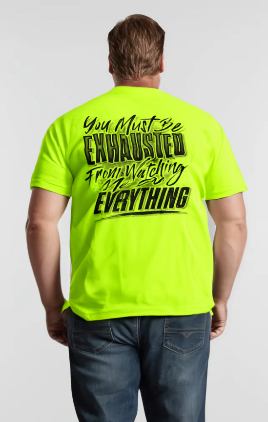 Exhausted - Safety Yellow Pocket T-Shirt