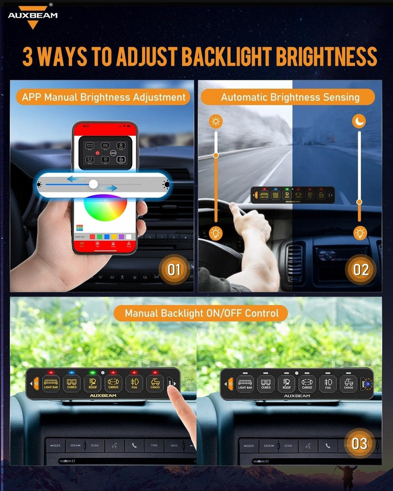 Load image into Gallery viewer, AS-600 RGB Slim Switch Panel with APP&amp;Remote Control, Toggle/ Momentary/ Pulsed Mode Supported(One-Sided Outlet)
