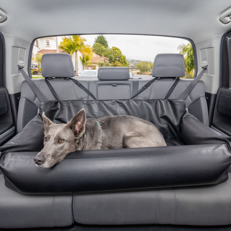 Load image into Gallery viewer, PupProtector™ Faux Cool-to-Touch Vegan Leather Memory Foam Dog Car Bed -  Black

