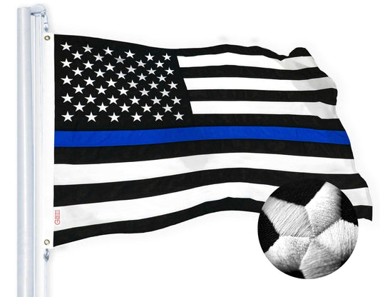 Thin Blue Line Flag | 3x5 Ft | StormFlyer Series Embroidered 220GSM Spun Polyester | Duty and Honor Flag Embroidered Design Indoor Outdoor Brass Grommets Heavy Duty All Weather - Skoutley Outdoors LLC
