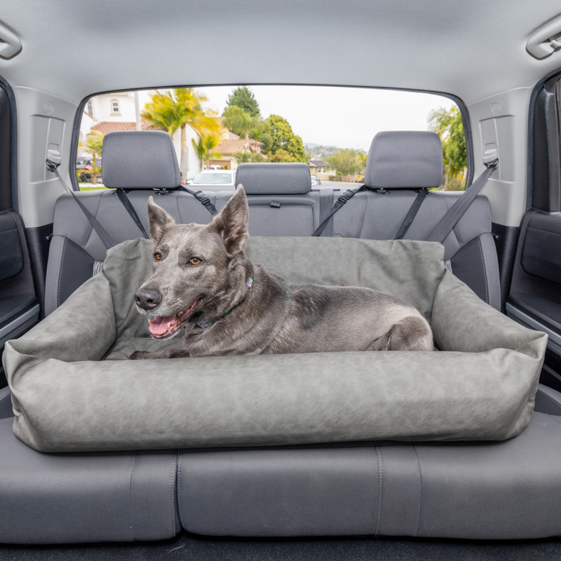 Load image into Gallery viewer, PupProtector™ Faux Cool-to-Touch Vegan Leather Memory Foam Dog Car Bed - Slate Gray
