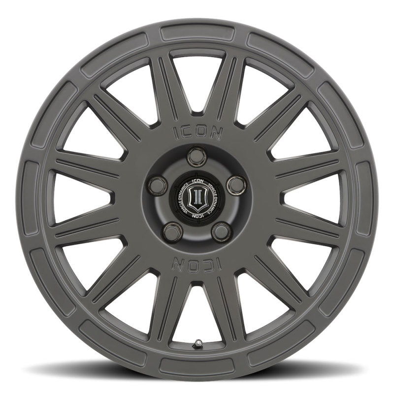 Load image into Gallery viewer, ICON Ricochet 17x8 5x4.5 38mm Offset 6in BS Satin Black Wheel
